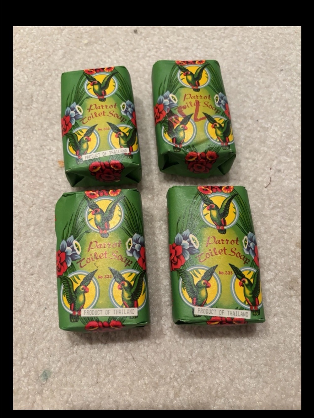 Parrot Bath Soap Bars in Green Floral Packaging (Set of 4)